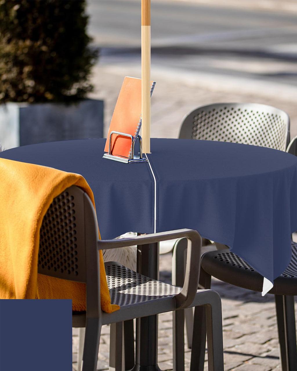 Queenker Navy Blue Outdoor Tablecloth With Umbrella Hole And Zipper, Solid Color Table Cover For Square Tables Waterproof Tablet
