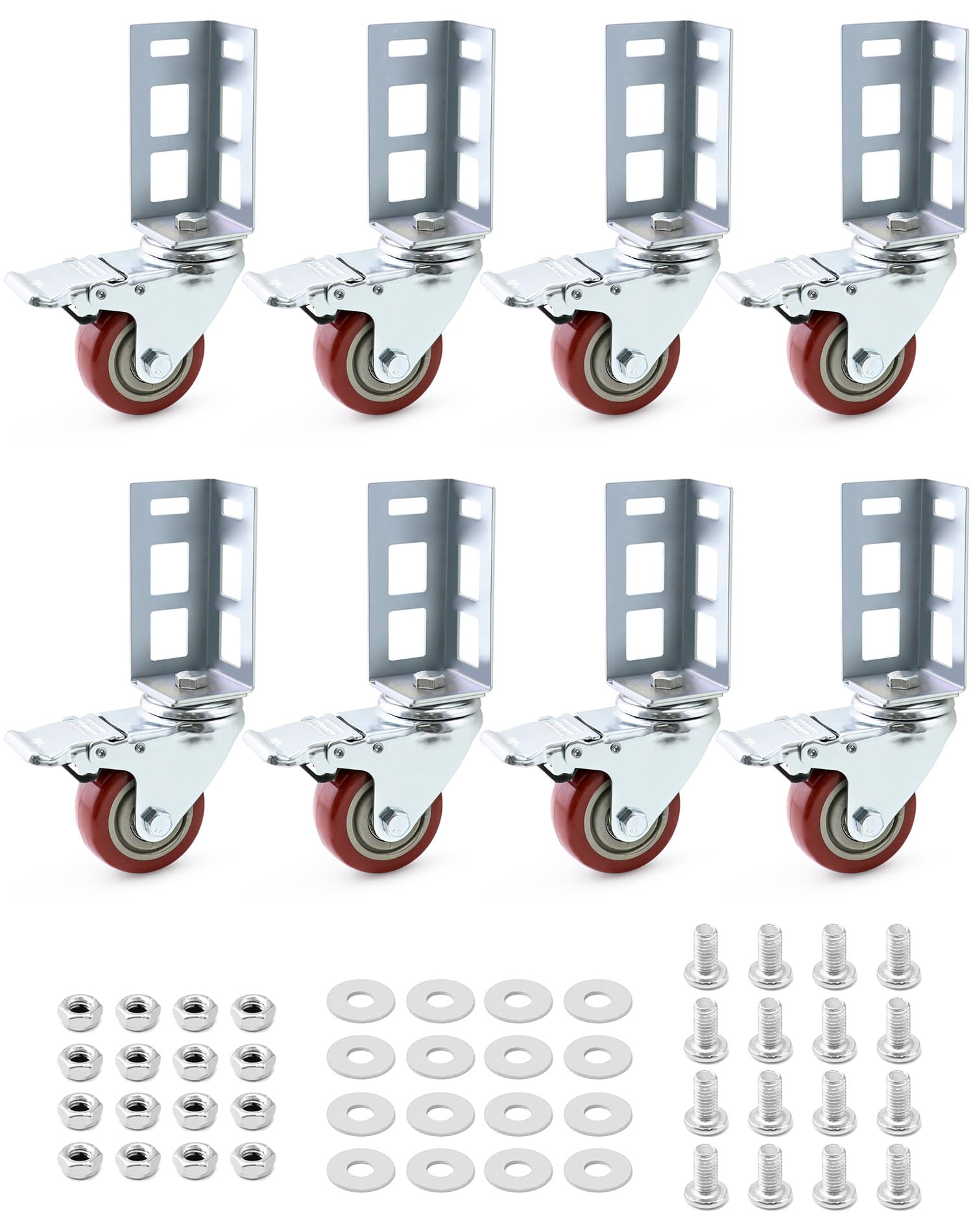Qwork Storage Rack Caster Wheels, 8 Pack 3'' Heavy Duty 500 Lb. Max Total Capacity Storage Shelf Accessories, Fit For Boltless S