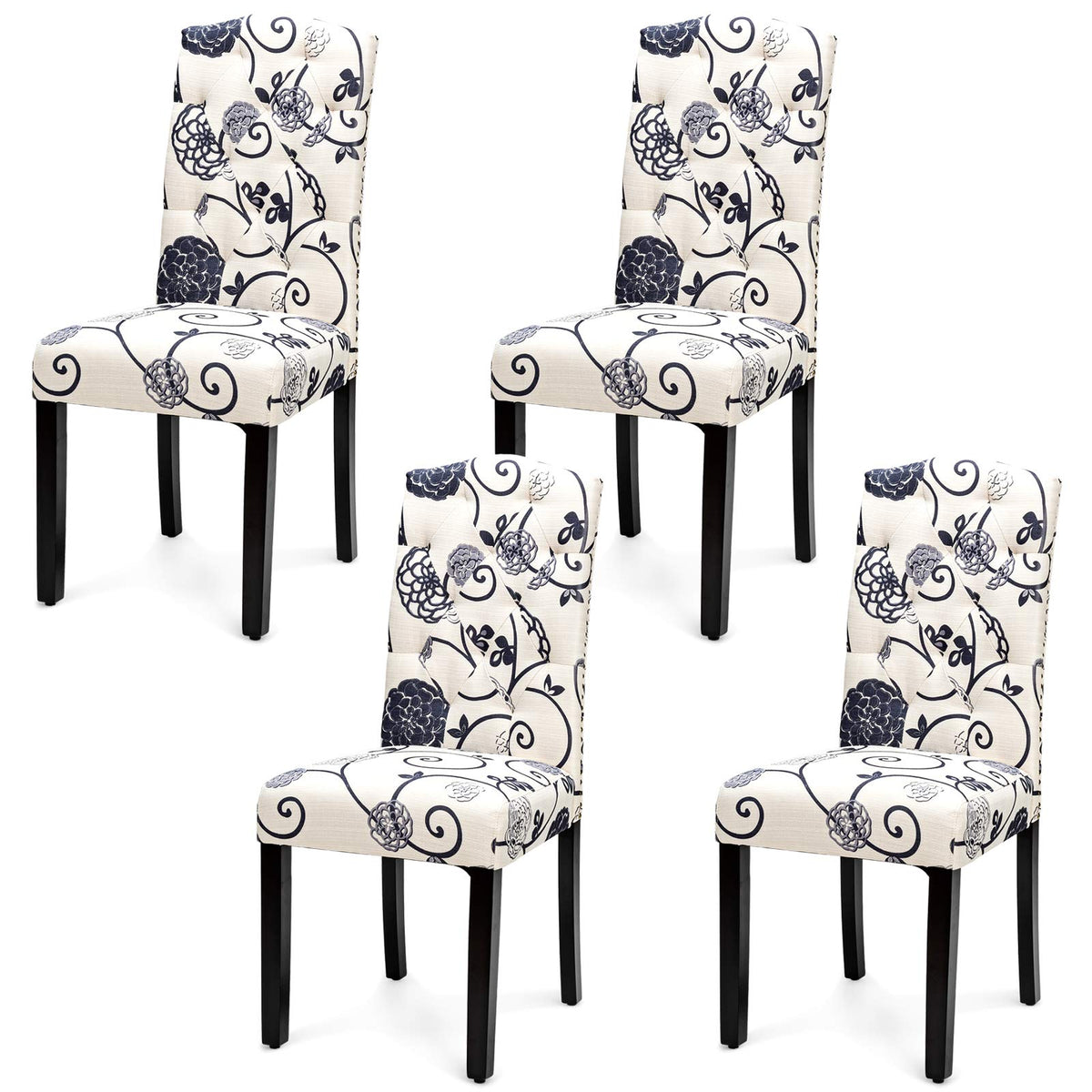 Giantex Dining Chairs Set Of 4, Tufted Fabric Dining Room Chairs Withe Nailed Head, Parsons Chairs With Padded Seat, Tall Backrest, Modern Upholstered Armless Dining Chairs For Kitchen, Dining Room