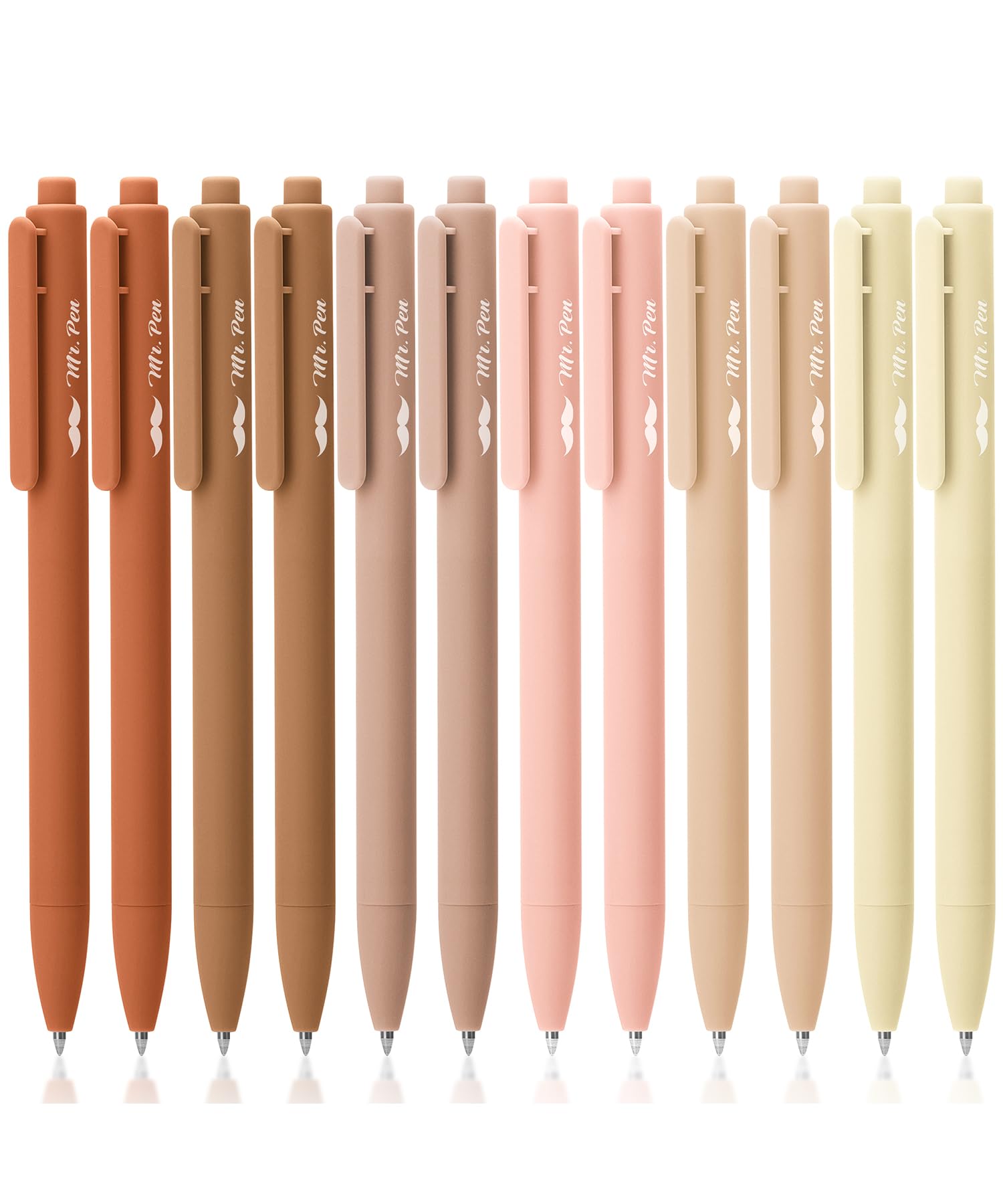 Mr. Pen- Retractable Gel Pens, 12 Pack, Black Ink, Natural Colors Barrels Gel Pens, Gel Pens Fine Point 0.5Mm, Retractable Pens,
