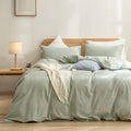 Bestouch Duvet Cover Set 100% Washed Cotton Linen Feel Super Soft Comfortable Chic Lightweight 3 Pcs Home Bedding Set Solid Sage