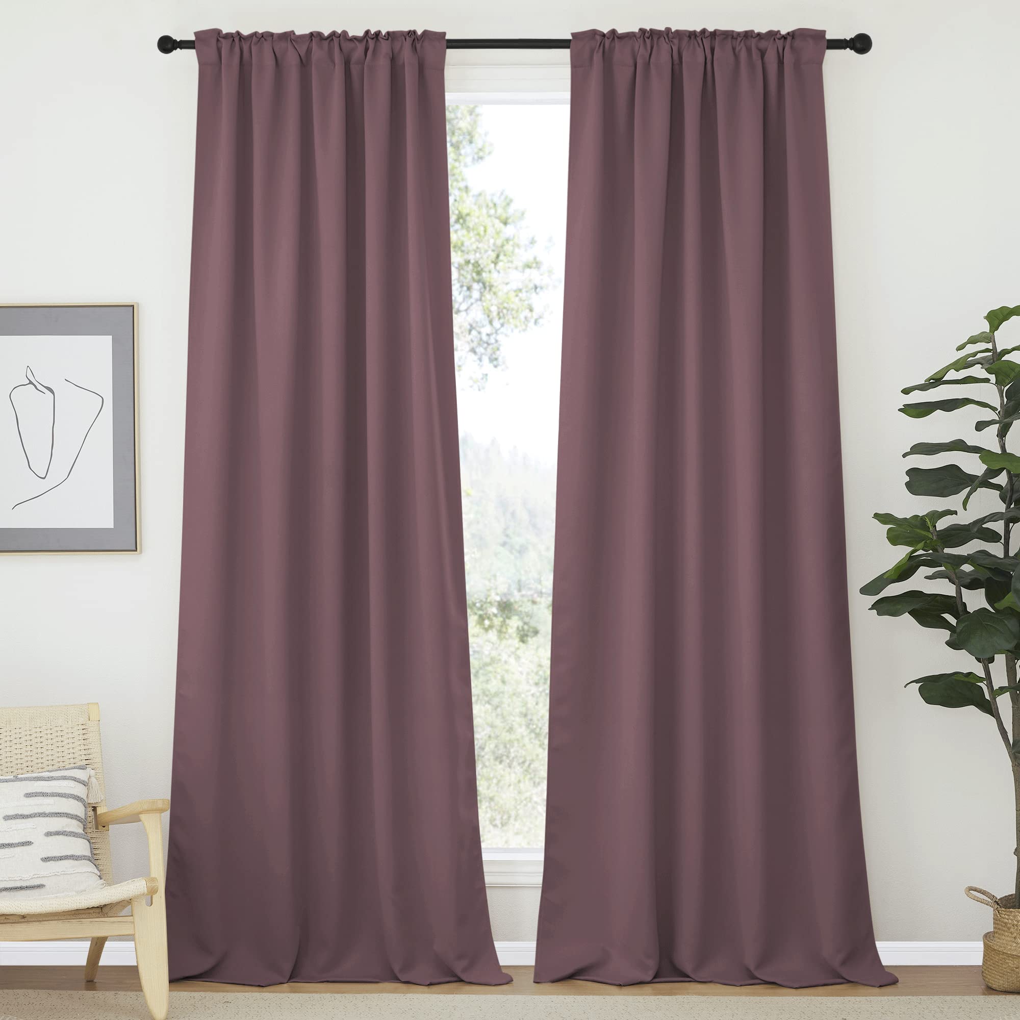 Nicetown Bedroom Blackout Curtain Panels - (Dry Rose Color) 52 X 108 Inch, 2 Pcs, Insulating Energy Saving Solid Rod Pocket Blackout Drapes For Hall, Villa