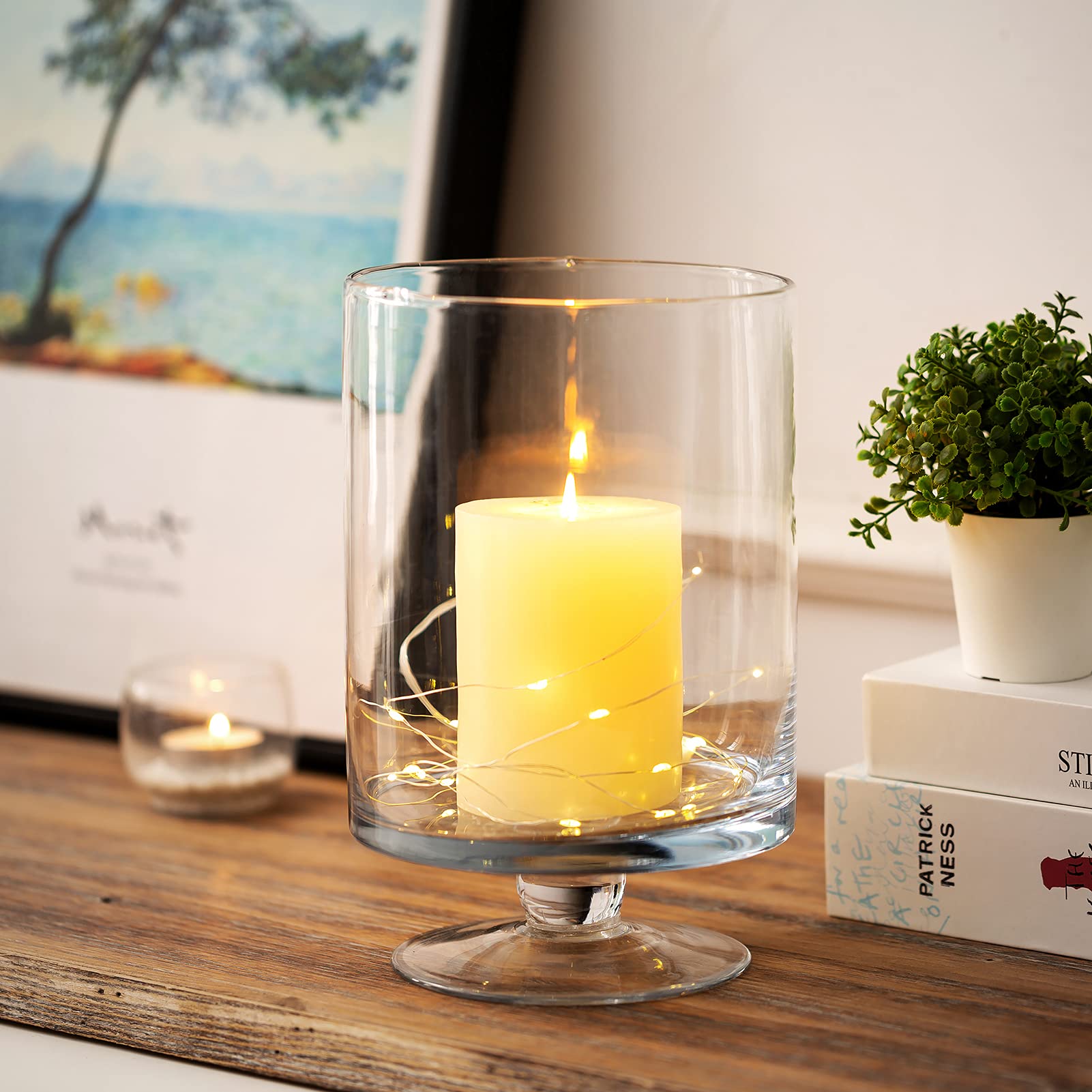Glass Candle Holder For Pillar Candles - Large Glass Vases For Table Decoration, Clear Hurricane Candle Holder For Wedding Chris