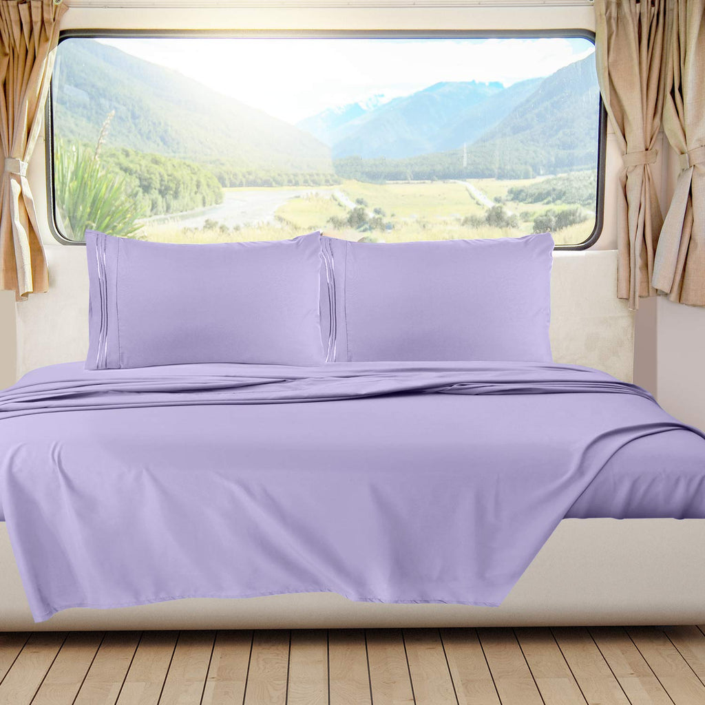 Nestl Lavender Rv Queen Sheets – Super Soft Rv Short Queen Sheets For Rv Camper, 4 Piece 1800 Microfiber Fitted Rv Sheets, Double Brushed Rv Bed Sheets Set, Camper Sheets And Pillowcases
