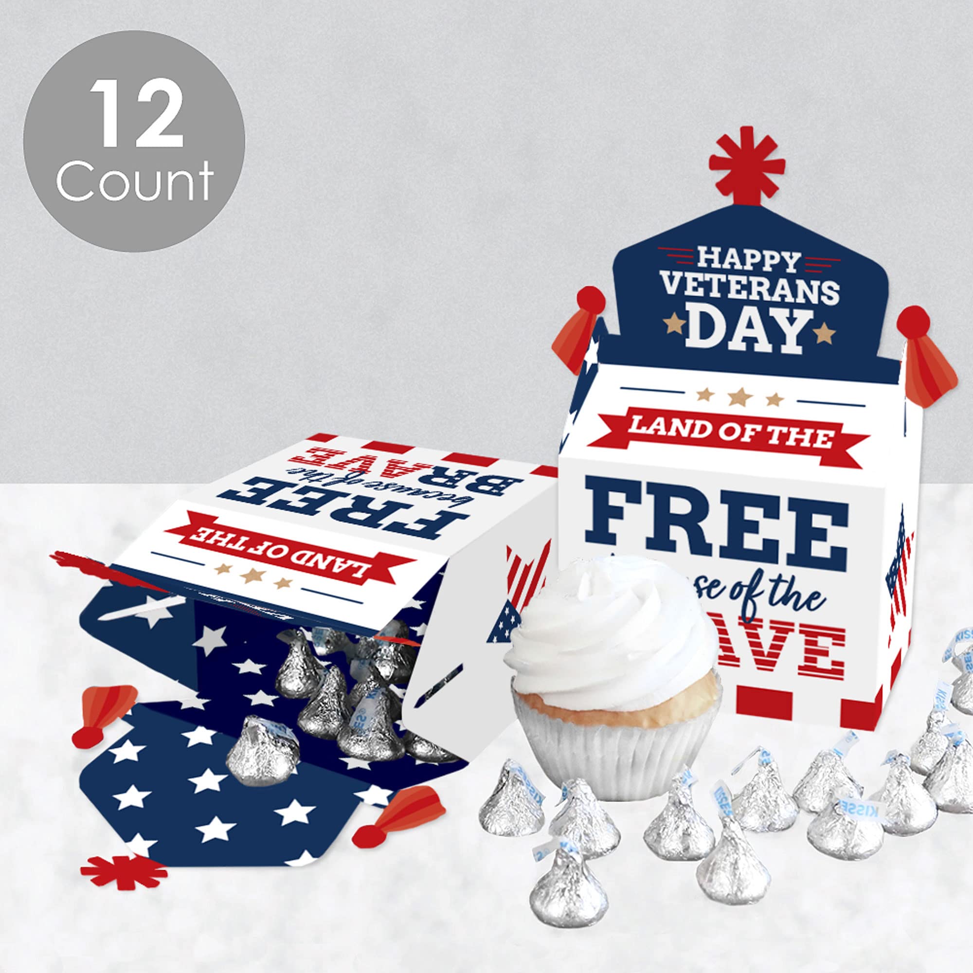 Big Dot Of Happiness Happy Veterans Day - Treat Box Party Favors - Patriotic Goodie Gable Boxes - Set Of 12