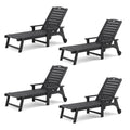 Lue Bona Outdoor Chaise Lounge Chairs Set Of 4, Hdps Material, 3-Year Warranty, Patio Lounge Chair With Adjustable Backrest, Resin Pool Lounge Chairs With Wheels For Outside, Poolside, Beach, Black