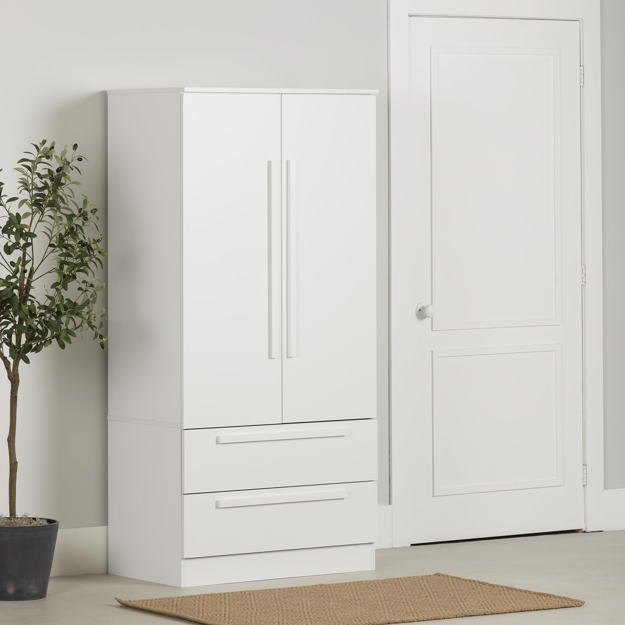 South Shore Furniture Haven 2-Door Armoire with Drawers, Pure White