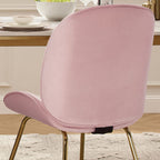 HomeRoots Velvet Seat, Metal Legs Gold and Pink Velvet Shell Shape Dining or Side Chair