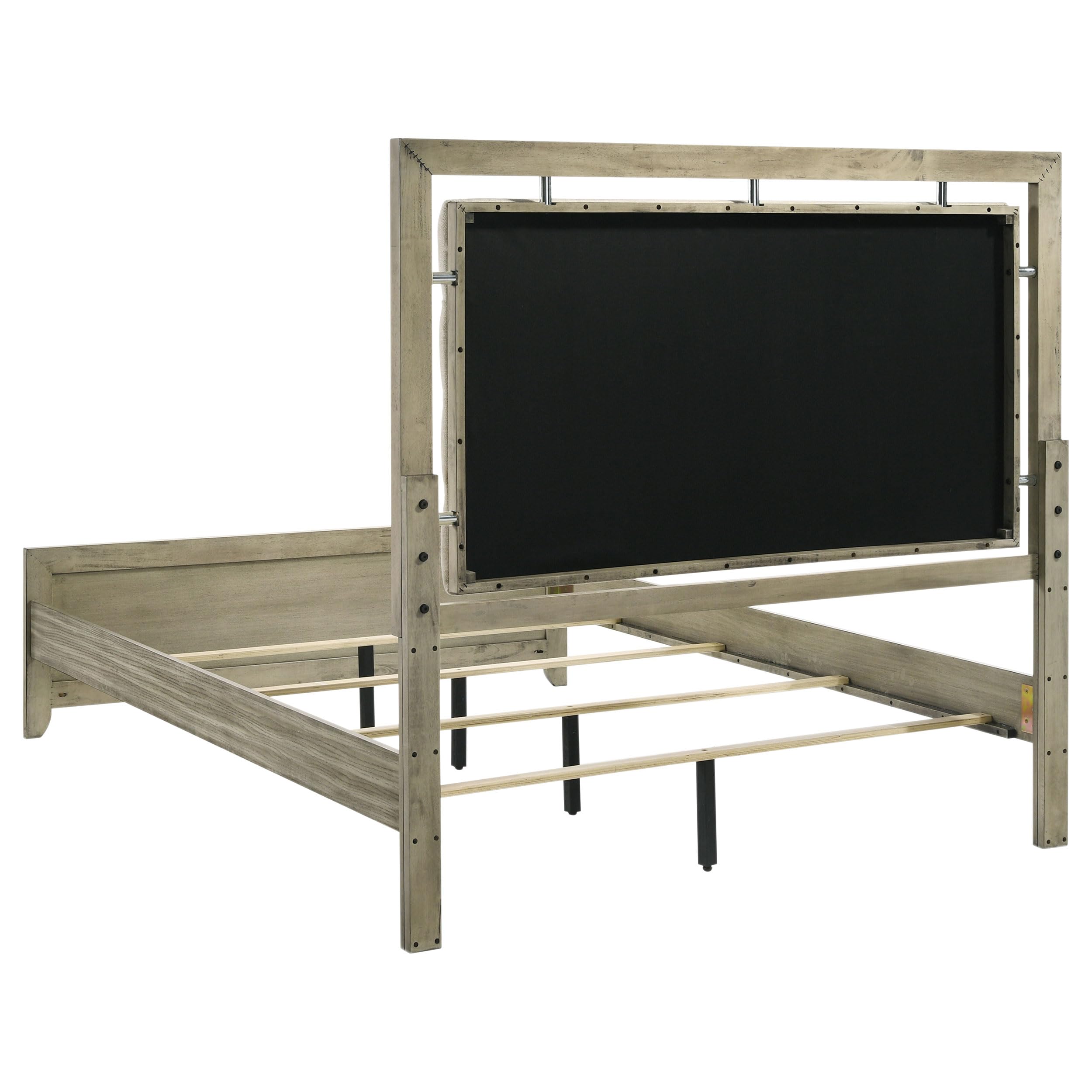 Coaster Home Furnishings Giselle Farmhouse Fabric Upholstered Queen Size Panel Bed Frame 59-inch Headboard Rustic Beige 224391Q