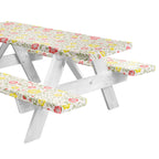 Linpro 6Ft Fitted Picnic Table Cover With Bench Covers. Vinyl Outdoor Camping Picnic Tablecloth, 3 Piece Set Camping Gear. Waterproof, Stain Resistant, Reusable. Flannel Backing With Elastic Edges.72