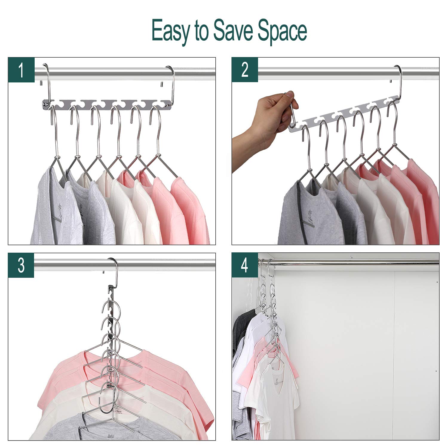 Meetu Space Saving Hangers Metal Clothes Hangers 6X2 Slots Magic Hanger Cascading Hanger Updated Hook Design Closet Organizer Ha