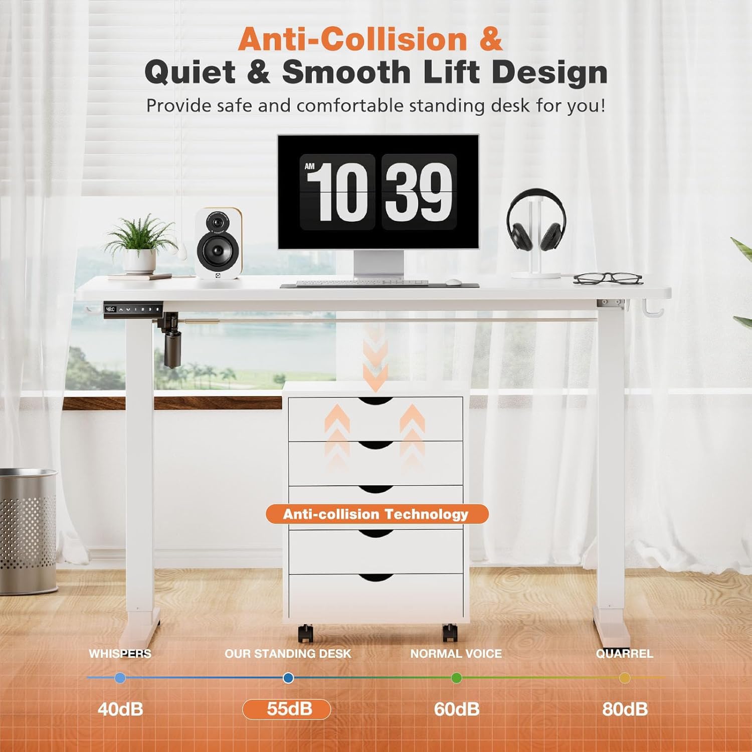 Sweetcrispy Standing Desk Adjustable Height, 48Inch Electric Sit Stand Up Desk For Home Office, Modern Rising Work Table For Computer Laptop, Lift Gaming Desk Sturdy Ergonomic Workstation, White