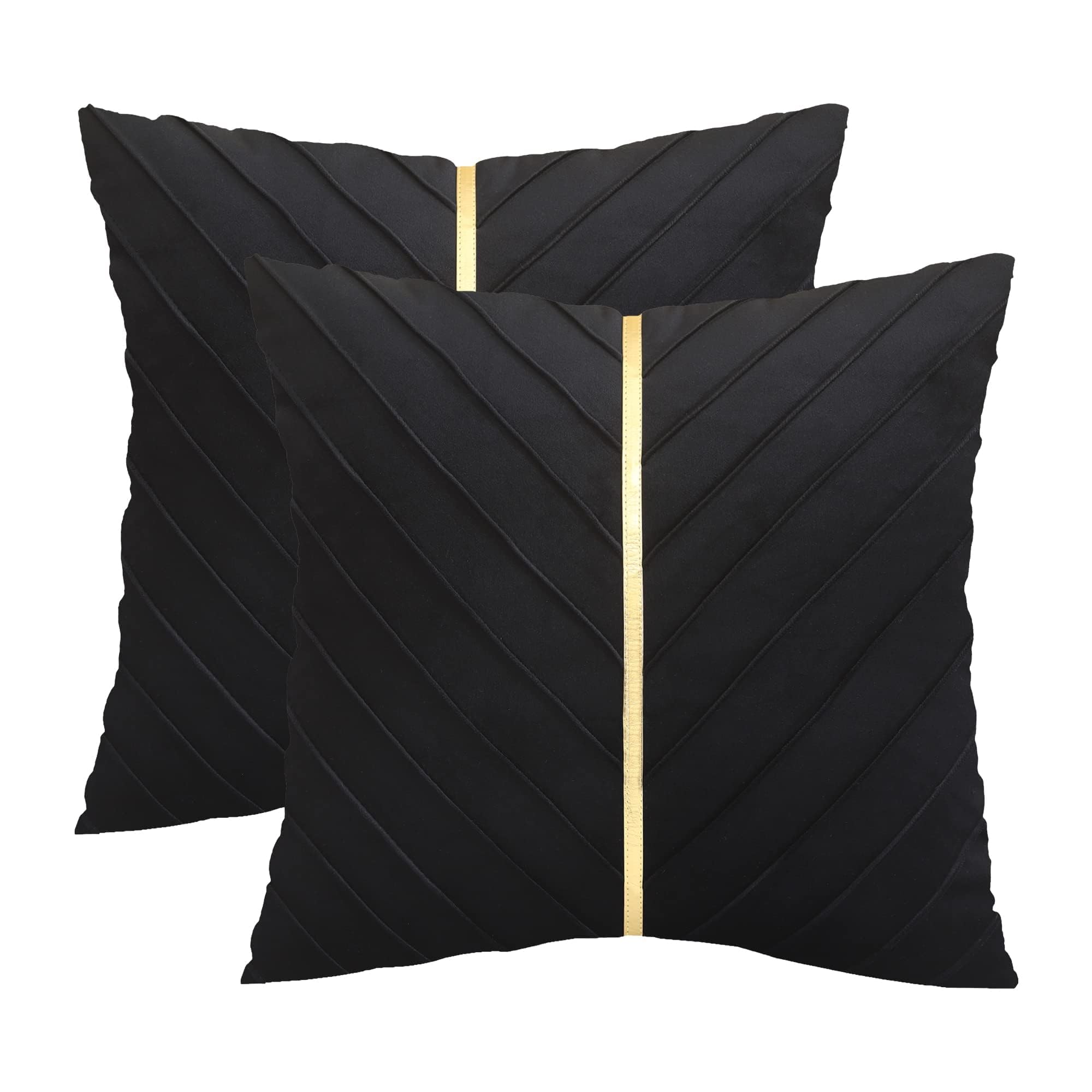 Tosleo Black Velvet Throw Pillow Covers 24X24 Inch Pack Of 2 With Gold Leather Decorative Couch Pillow Cover Luxury Modern Pillo
