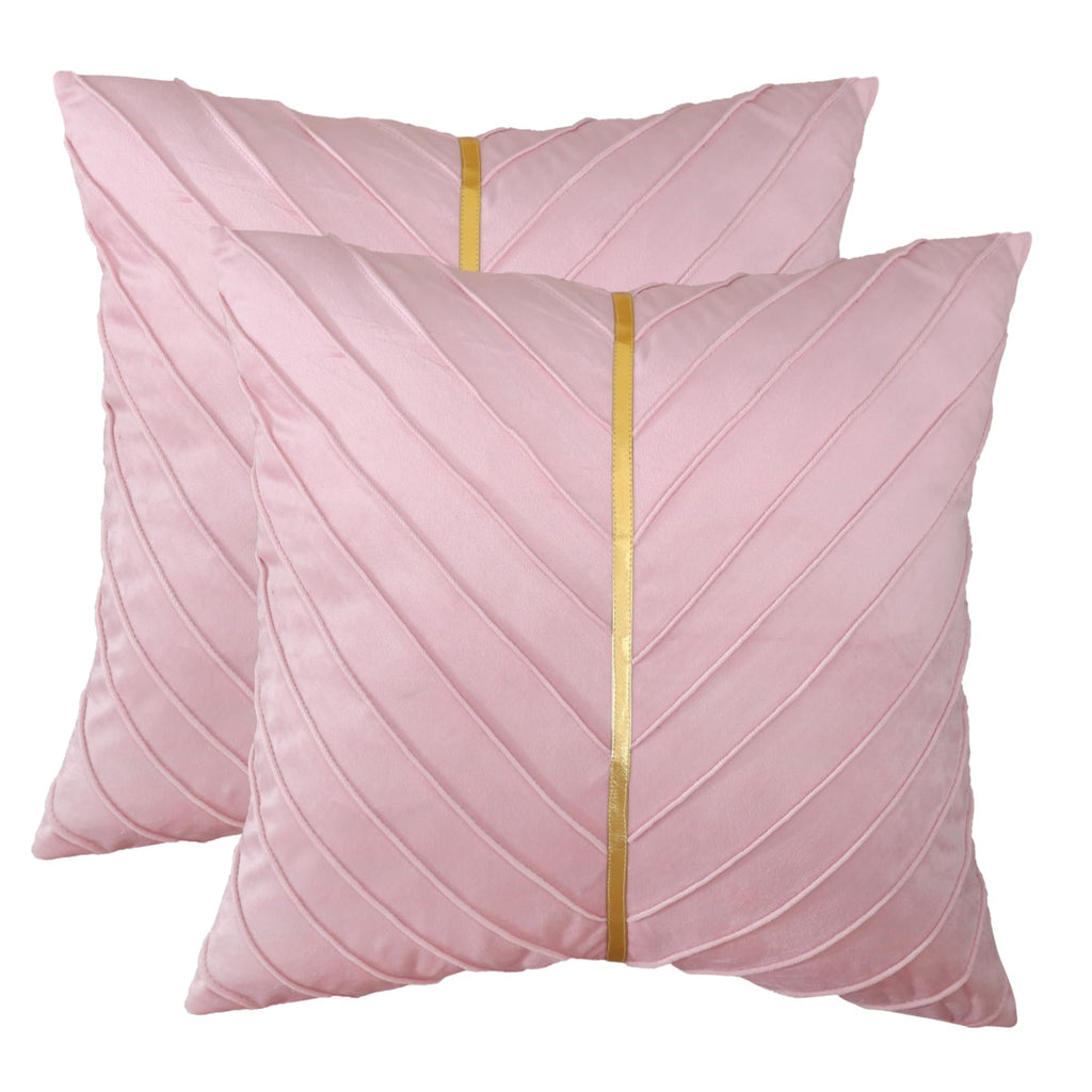 Tosleo Pink Velvet Throw Pillow Covers 20X20 Inch Pack Of 2 With Gold Leather Valentines Day Decor Couch Pillowcases Luxury Mode