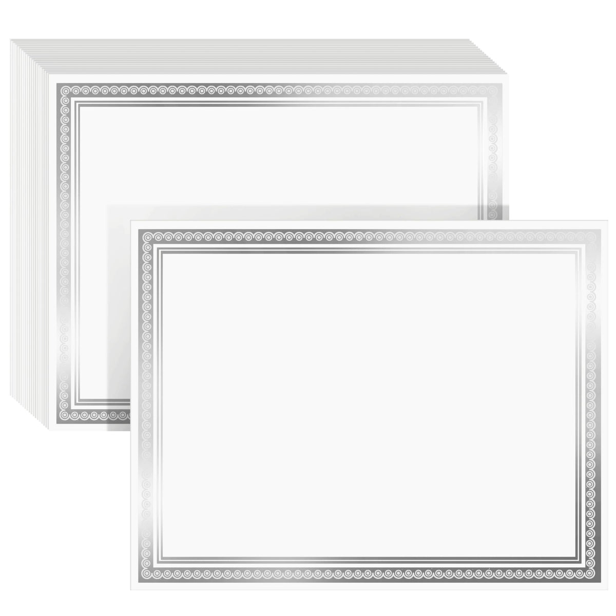 50 Sheets Silver Foil Certificate Paper For Printing - Customizable Blank Cardstock With Border For Graduation Diploma, Achievem