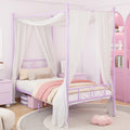 Weehom Twin Canopy Bed Frame With Headboard And Footboard, 4 Posters Metal Bed Frame, No Box Spring Needed, Mattress Foundation Platform Bed For Kids And Adults, Purple