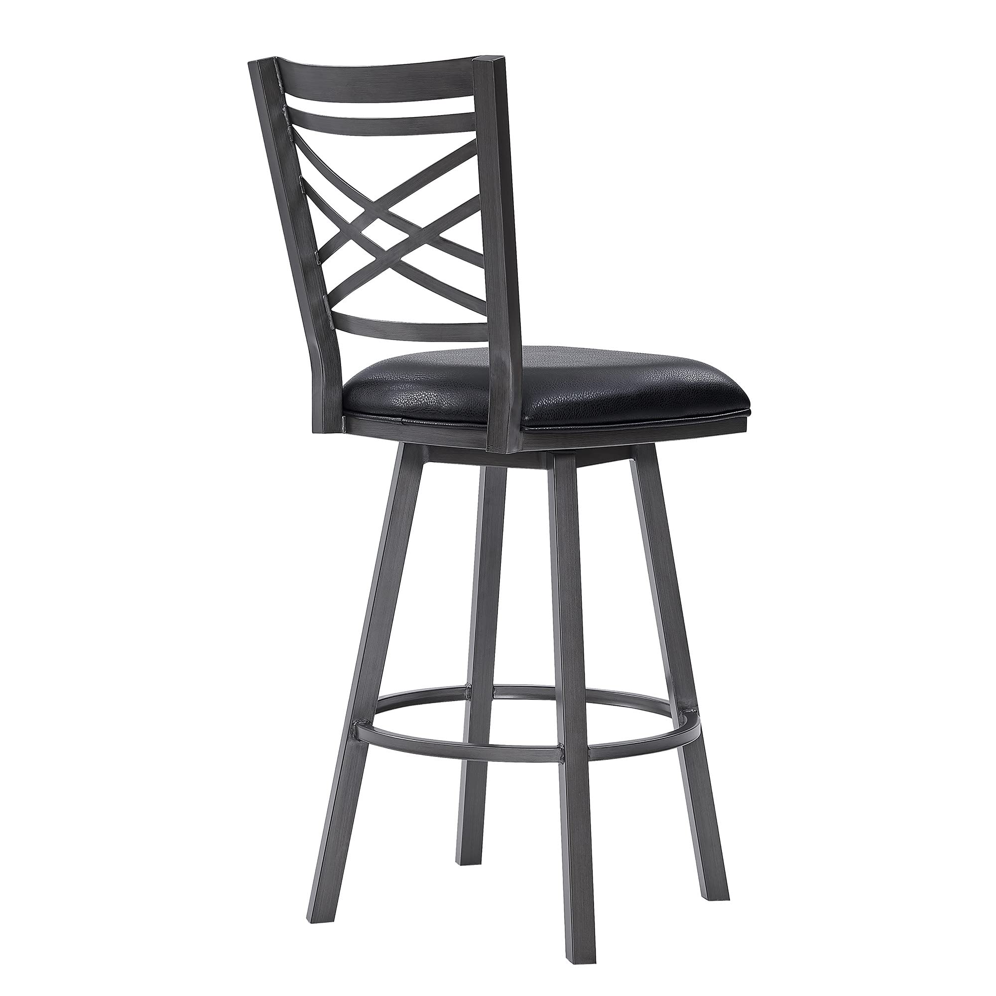 HomeRoots 30' Transitional Black Faux Leather Metal Cross Back Bar Stool