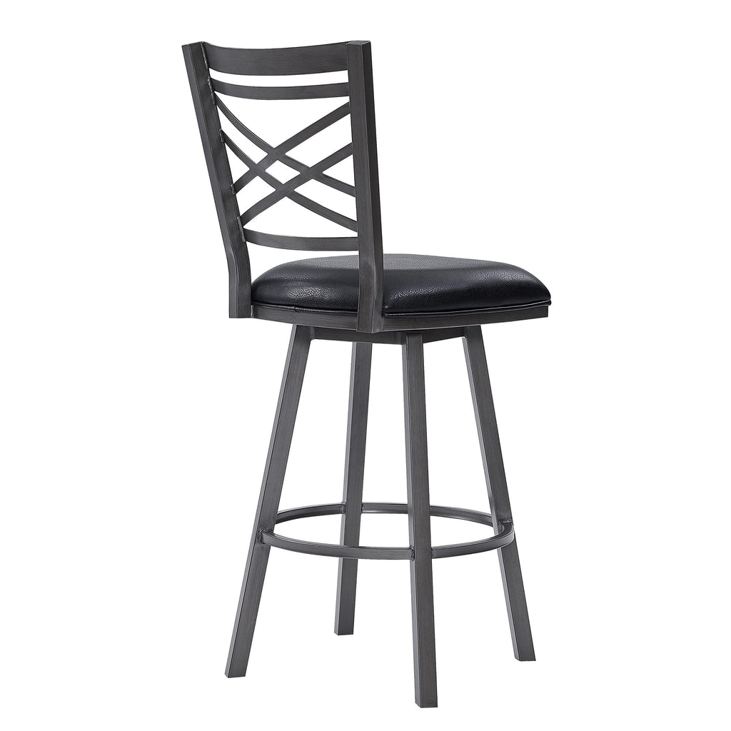 HomeRoots 26' Transitional Black Faux Leather Metal Cross Back Bar Stool