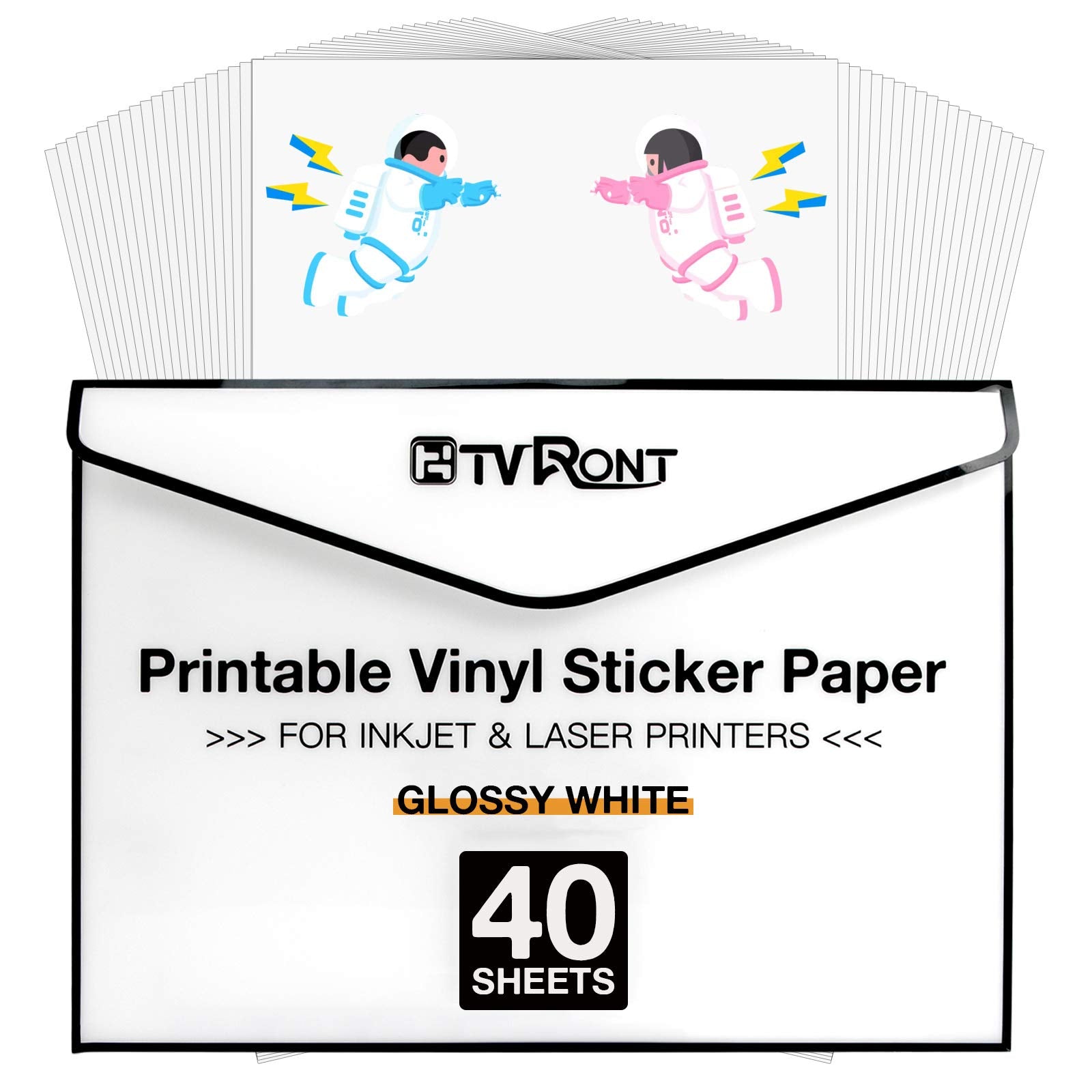 Htvront Printable Vinyl For Inkjet Printer & Laser Printer - 40 Pcs Glossy White Inkjet Printable Vinyl Sticker Paper, 8.5'X11'