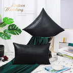 Brawarm Faux Leather Pillow Covers 16 X 16 Inches, Black Leather Pillow Covers Pack Of 2, Crocodile Leather Decorative Throw Pil