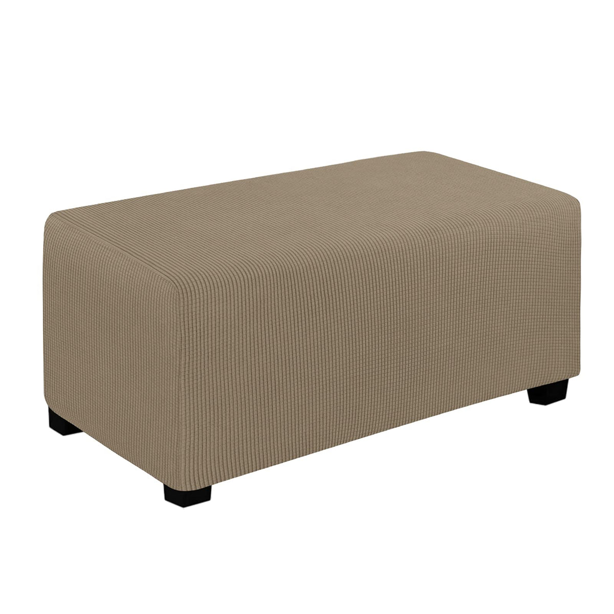Easy-Going Stretch Ottoman Cover Folding Storage Stool Furniture Protector Soft Rectangle Slipcover With Elastic Bottom(Ottoman Large,Natural)