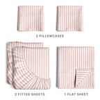 Split King Size 5 Piece Bedding Sheet Set - Breathable & Cooling - Hotel Luxury Bed Sheets Set - Easy Fit - Soft, Wrinkle Free & Comfy Blush Stripes Oeko-Tex Bedding Sheets - Deep Pockets 5 Piece Set