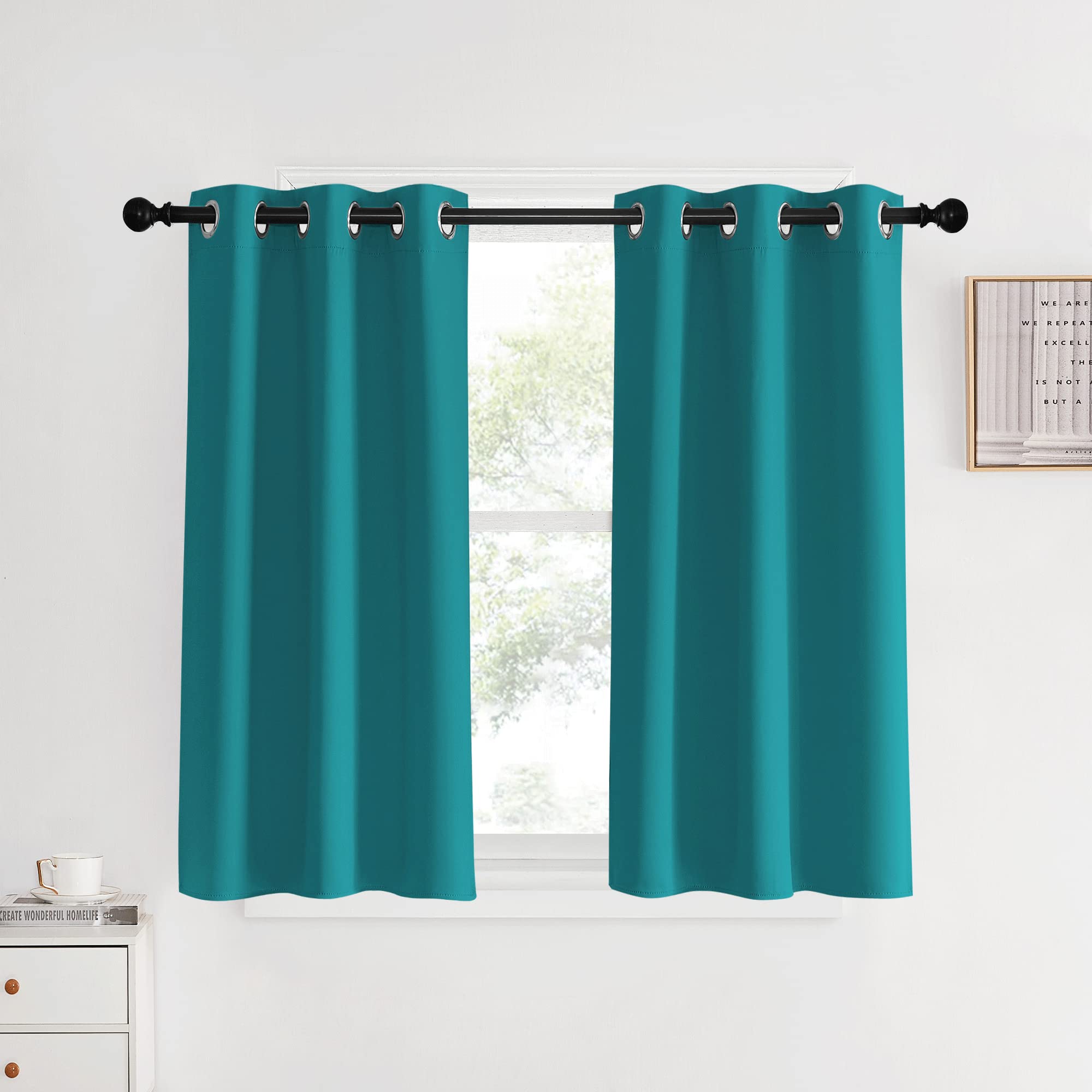 Nicetown Room Darkening Curtains 40 Inch Length 2 Panels, Peacock Teal, W34, Thermal Insulated Grommet Blackout Curtains For Mod