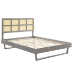 Modway Sidney Cane Rattan And Wood Queen Platform Bed In Gray With Angular Legs