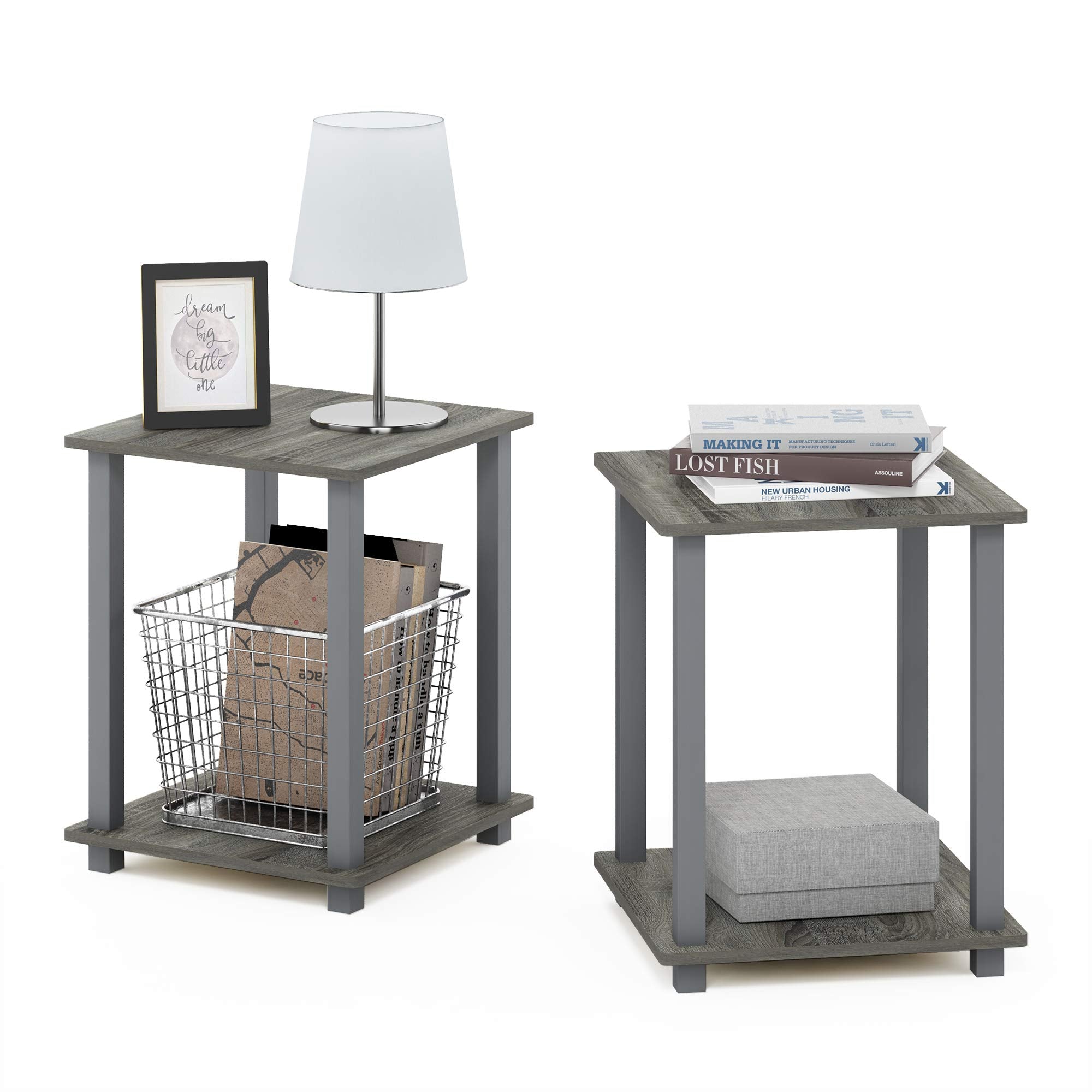 Furinno Simplistic Set Of 2 End Table, French Oak Grey/Grey