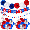 RoundFunny Puerto Rico Party Decorations Puerto Rican Decor Supplies Kit White Blue Red Flag Decorations Banner Paper Pompoms Co