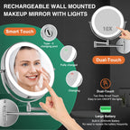 8.5 Inch Rechargeable Wall Mounted Lighted Makeup Mirror, Double-Sided 1X/10X Led Magnifying Vanity Mirror With Lights, 3 Color