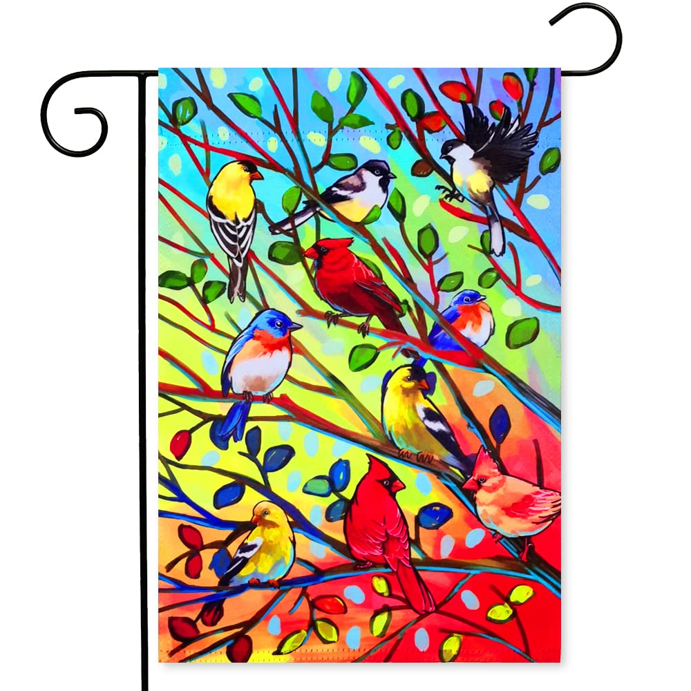 Ymyield Tree Birds Garden Flags 12X18 Double Sided Decorative Yard Flags For Outside