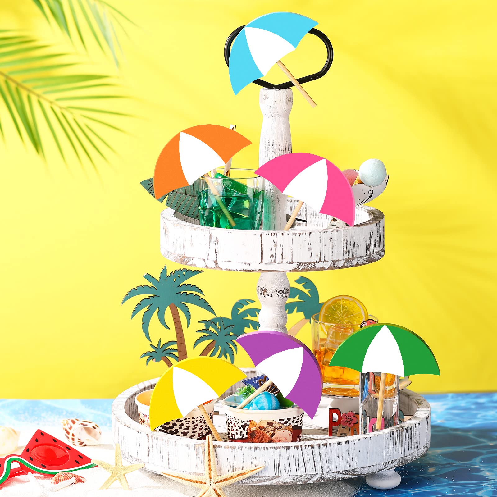 6 Pcs Summer Tiered Tray Decor Hawaii Ice Cream Tiered Tray Decor Summer Wooden Table Decorations Ice Cream Tray Decor Summer Ta
