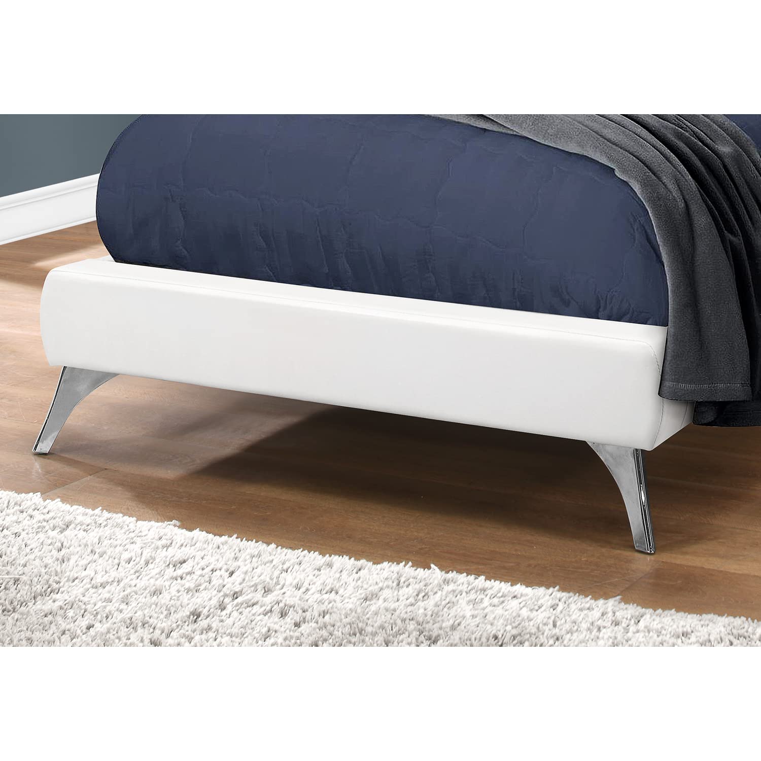 Monarch Specialties Twin Size/White Leather-Look With Chrome Legs Bed