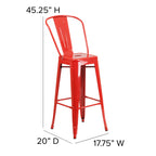 Flash Furniture Commercial Grade 30" High Red Metal Indoor-Outdoor Barstool with Removable Back