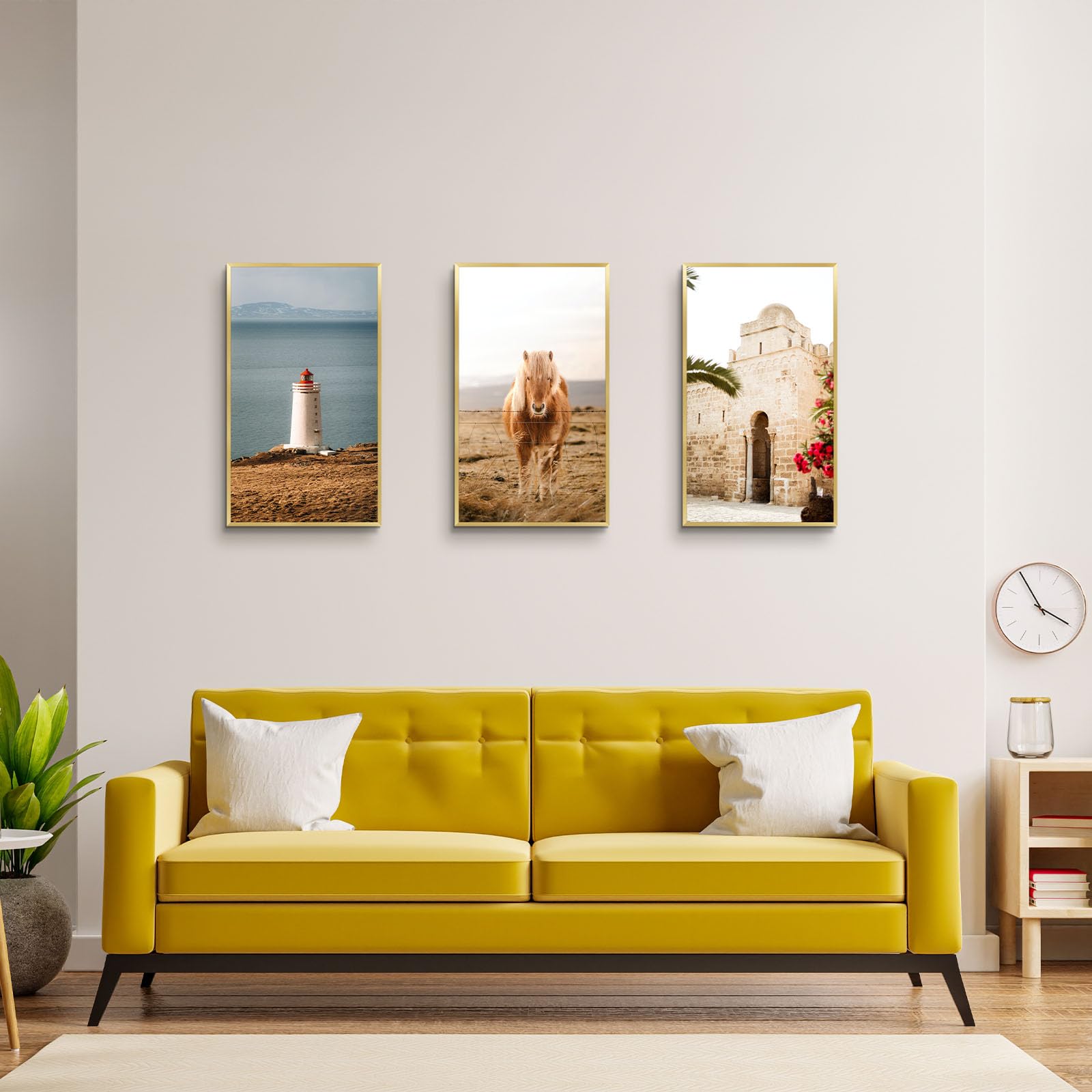 Golden State Art, 14X24 Aluminum Gold Picture Frame With Acrylic Front, Swivel Tabs, Sawtooth Hangers, Spring Clips, Metal Wall