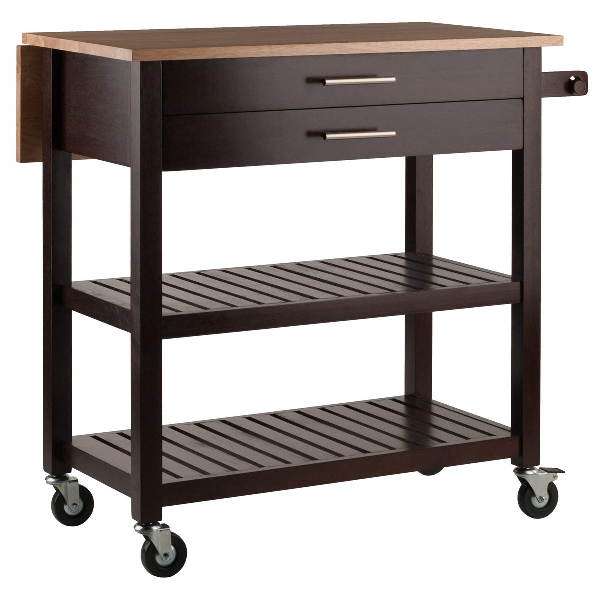 Winsome Langdon Cart Kitchen, Cappuccino/Natural, 36.57X26.42X34.45