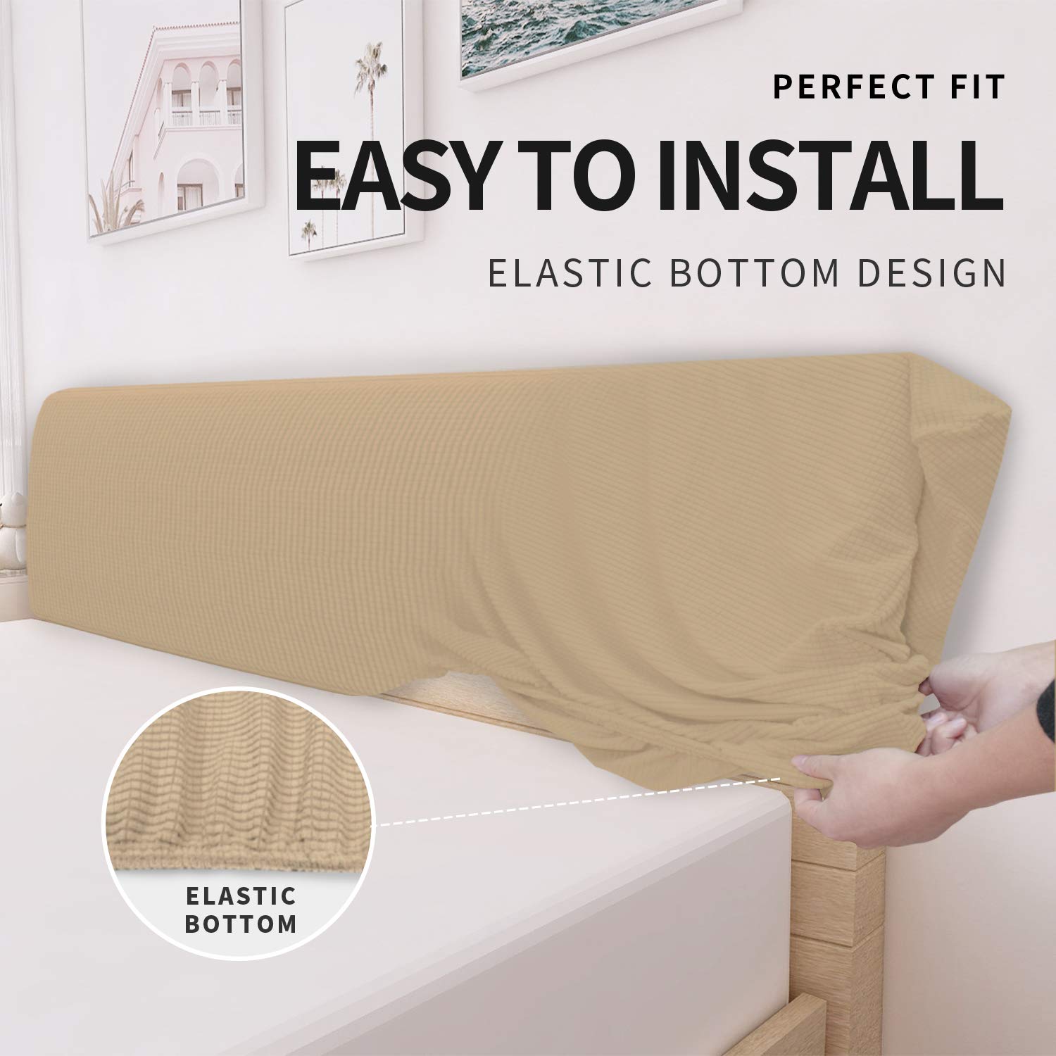 Easy-Going Stretch Bed Headboard Cover,Small Square Jacquard Headboard Slipcover, Dustproof Bed Head Cover For Bedroom (Full,San