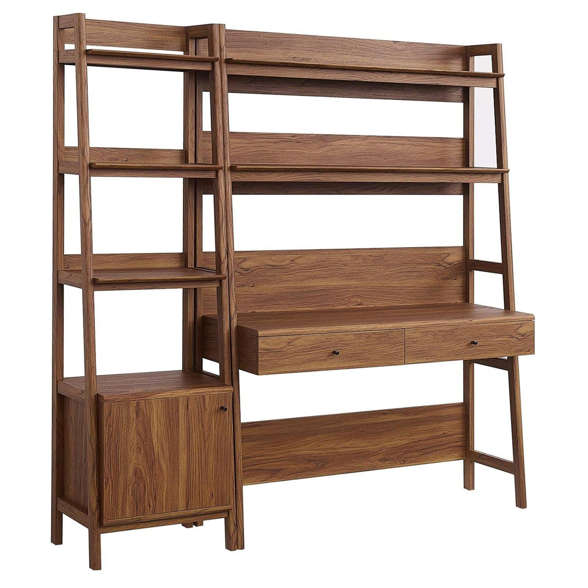 Modway 2-Piece Home Office Desk And Bookshelf Display Case In Walnut