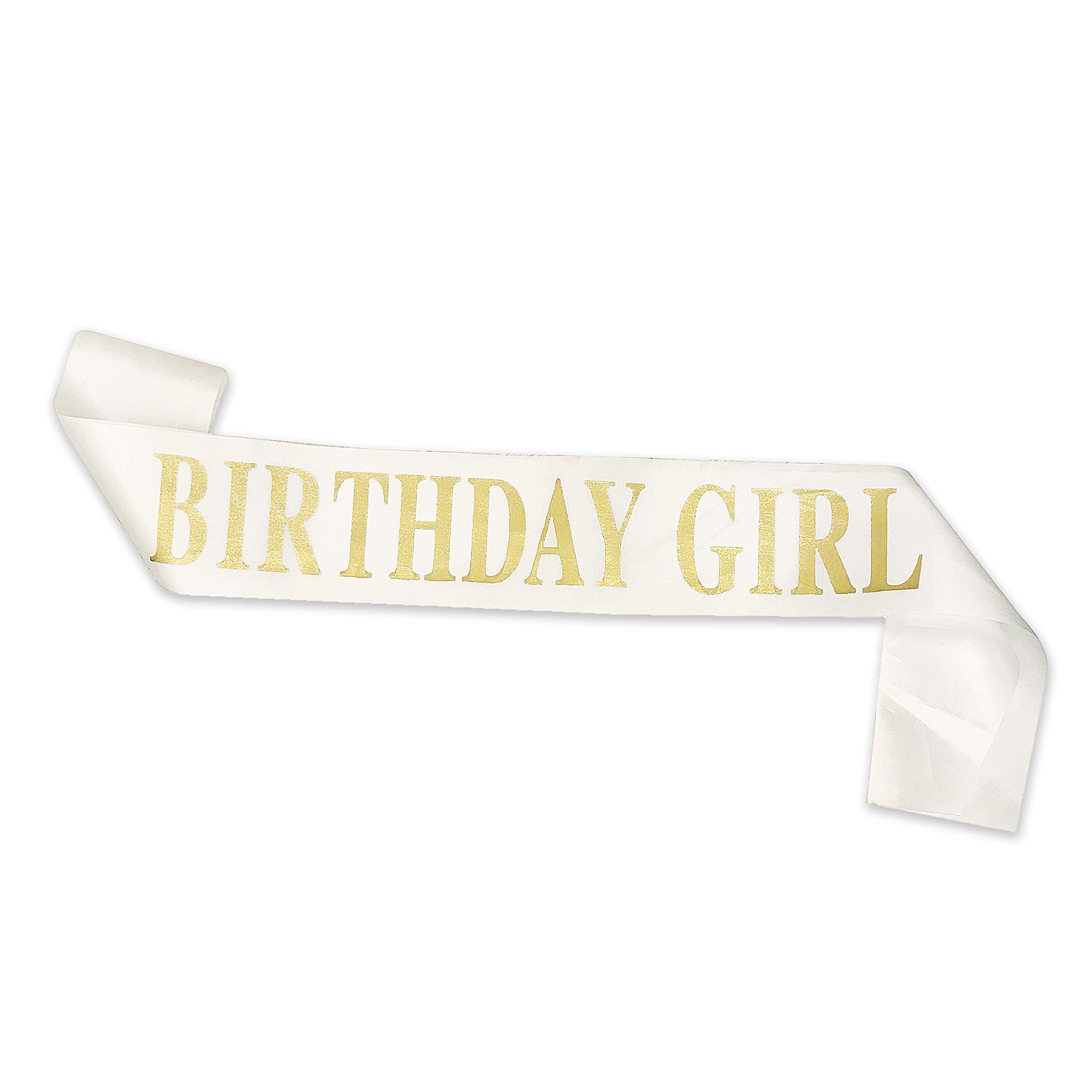 Dadam Birthday Sash for Girls White Satin Birthday Girl Sash with Gold Glitter Lettering Party Favors, Supplies and Decorations