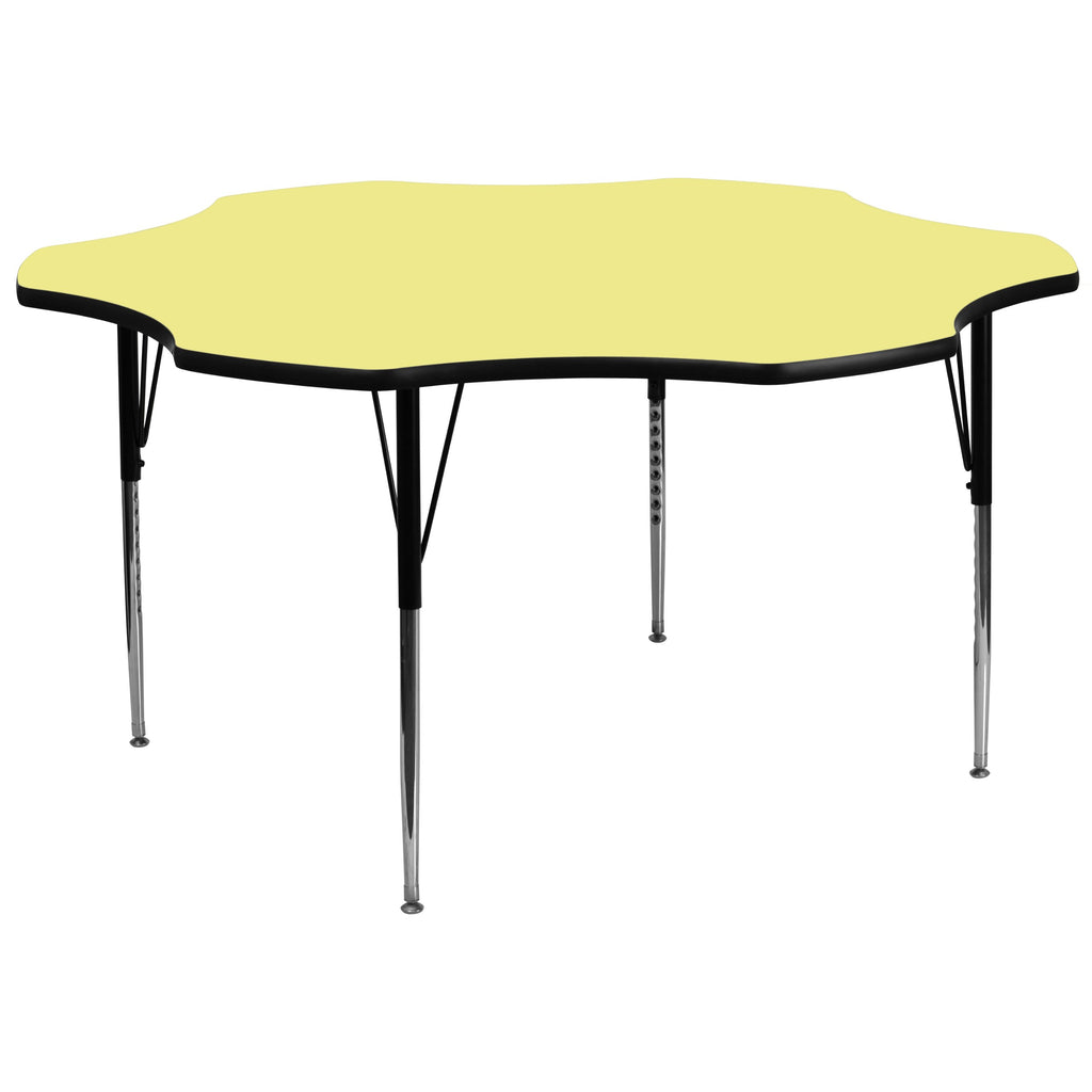 Flash Furniture Wren 60'' Flower Yellow Thermal Laminate Activity Table - Standard Height Adjustable Legs