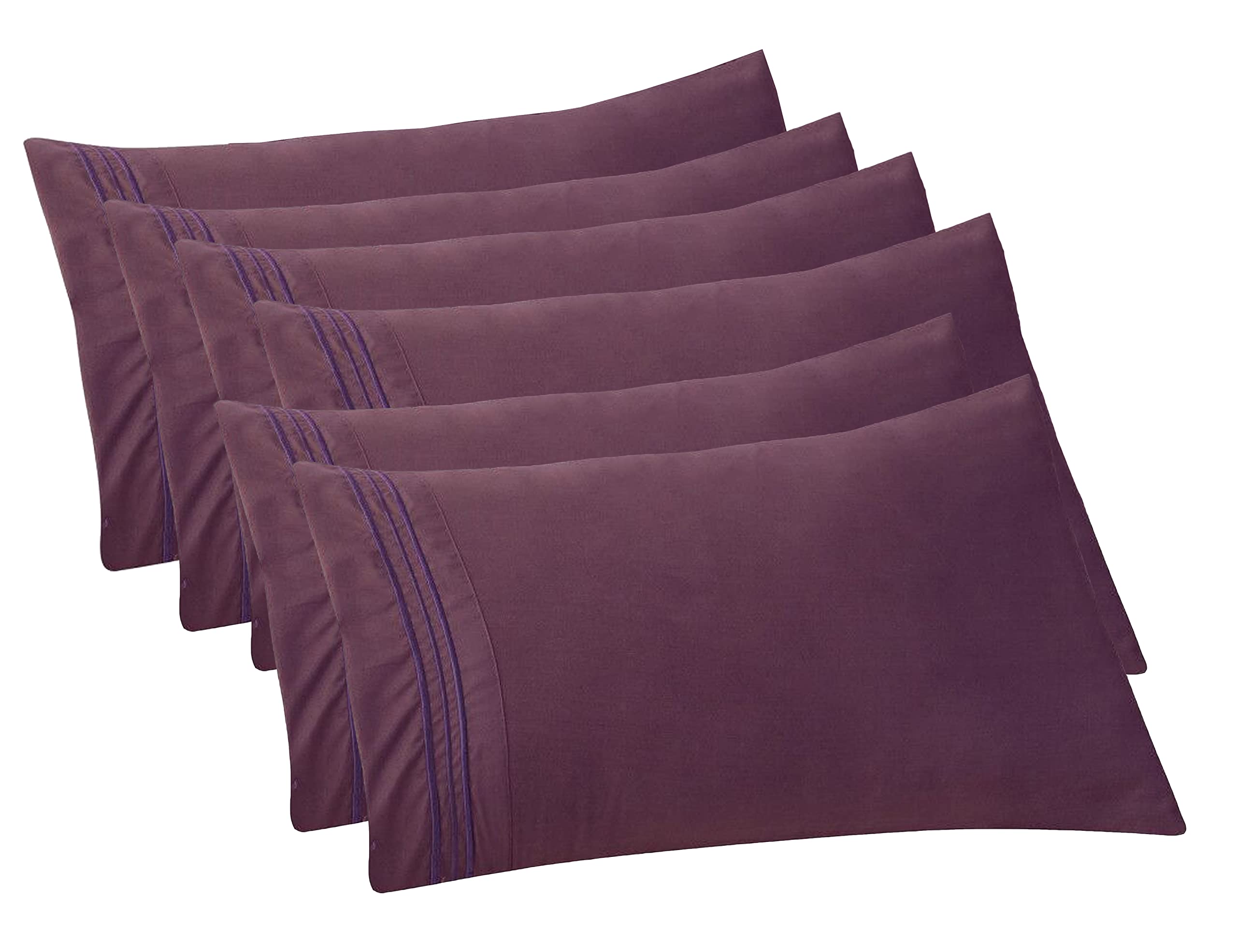 Elegant Comfort 6-Pack Solid Pillowcases 1500 Thread Count Egyptian Quality - Easy Care, Smooth Weave, Wrinkle And Stain Resistant, Easy Slip-On, 6-Piece Set, King Pillowcase, Purple