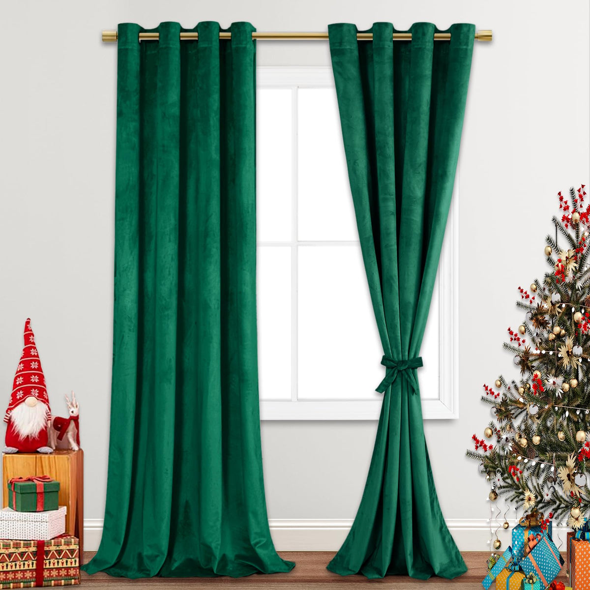 Jiuzhen Green Velvet Curtains 90 Inches - Super Soft Retro Blackout Velvet Drapes Room Darkening Window Drapes For Living Room/P