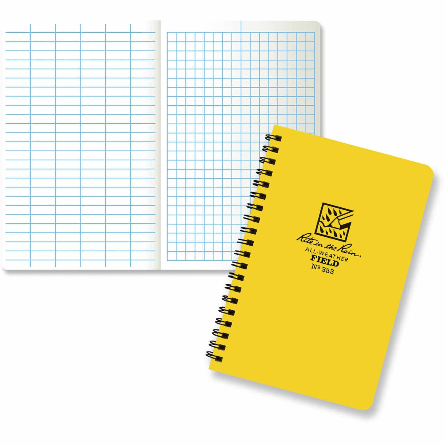 Rite In The Rain All-Weather Side-Spiral Notebook, 4 5/8' X 7', Yellow Cover, Field Pattern(No. 353N)