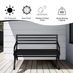 Phi Villa Outdoor Garden Bench, 48” Long Metal Steel Bench With Backrest And Armrests, Modern Slatted Design For Patio, Lawn, Yard, Porch - Black