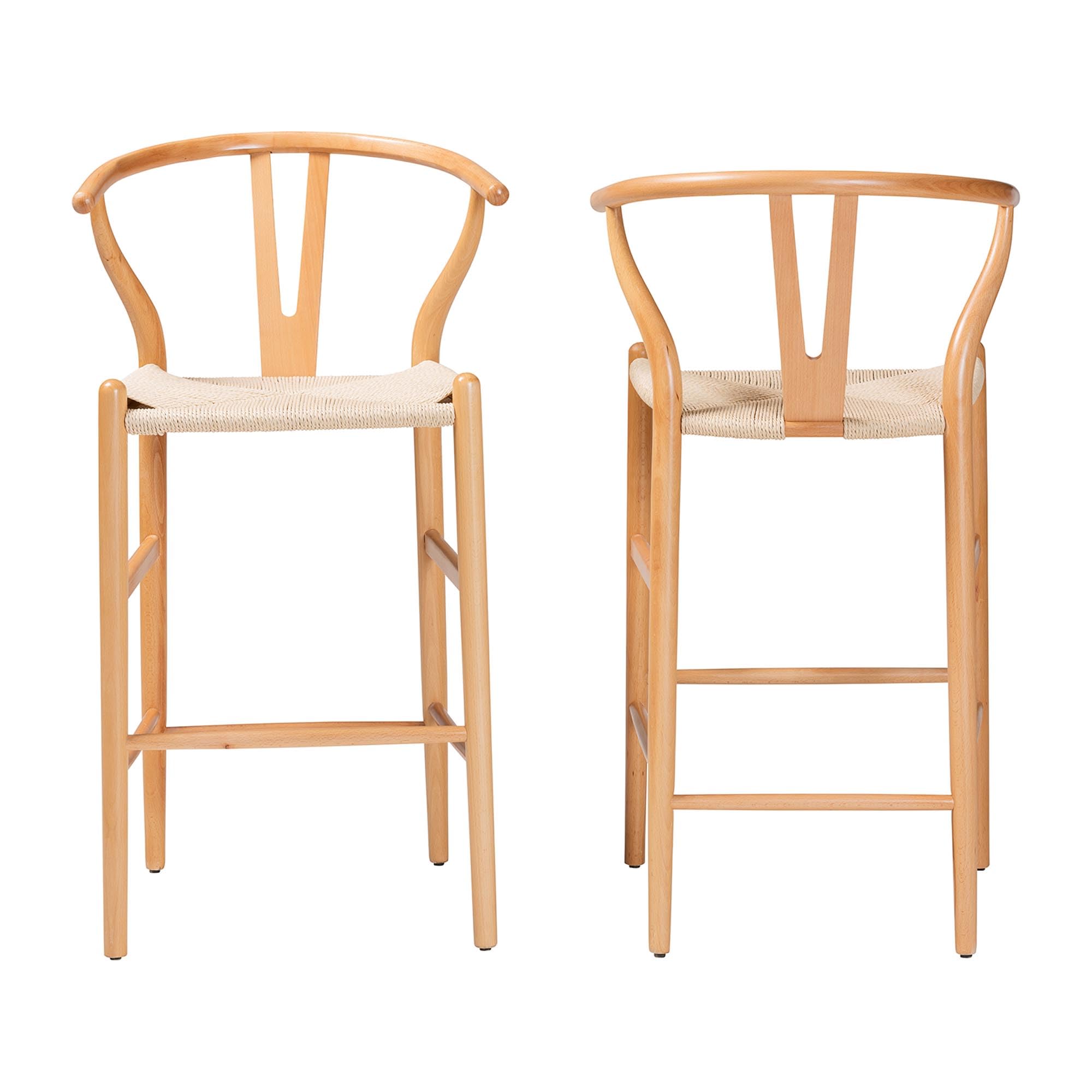 Baxton Studio Paxton Modern and Contemporary Natural Brown Finished Wood 2-Piece Counter Stool Set