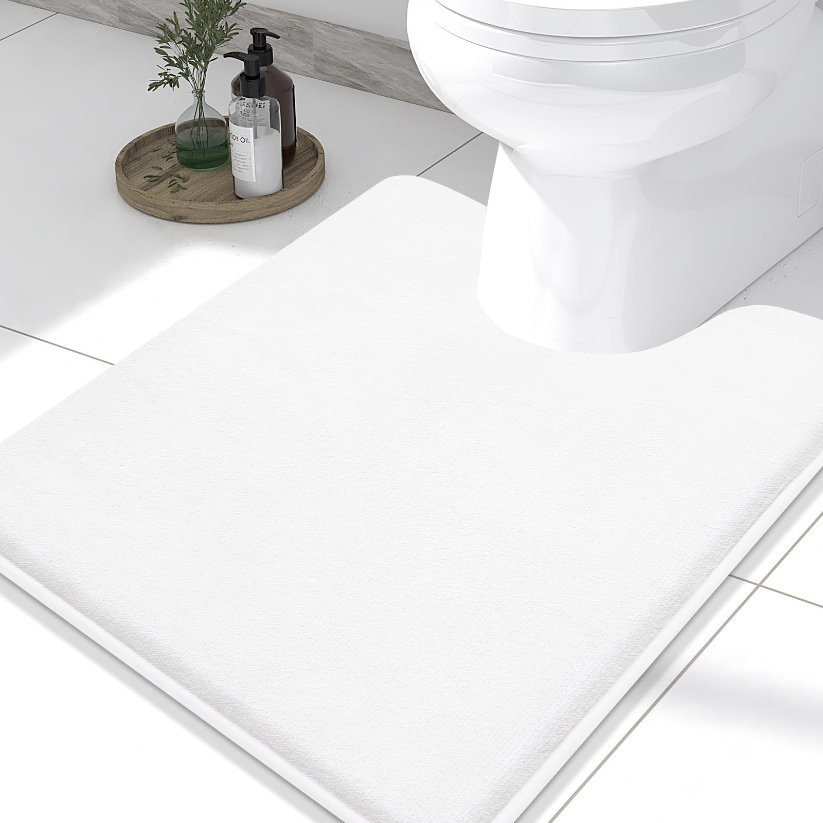 Smiry Memory Foam U-Shaped Toilet Bathroom Rugs 24 x 20,Extra Soft Absorbent Non-Slip Contoured Rugs, Machine Washable Contour B