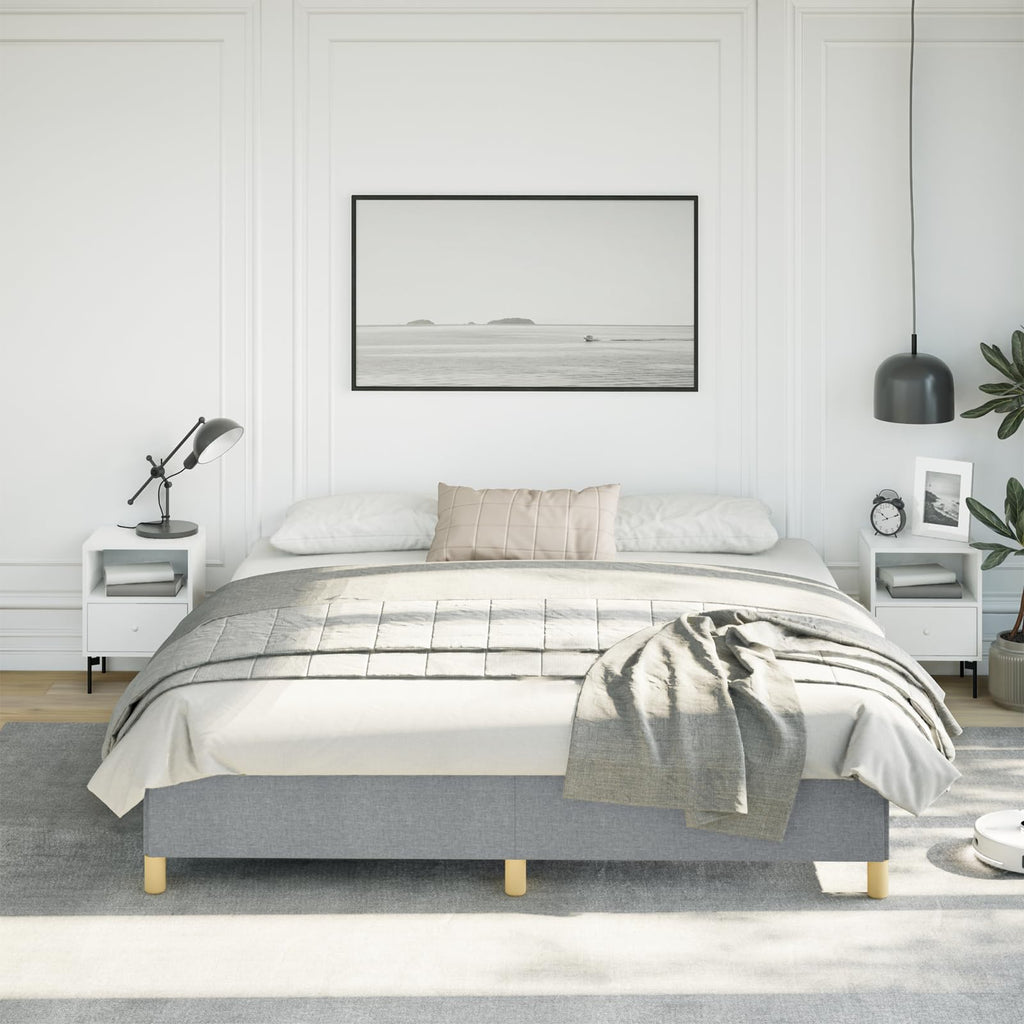 vidaXL King Size Bed Frame with Plywood Slats, Platform Bed Frame, Fabric Upholstered Mattress Foundation, No Box Spring Needed & Easy Assembly, Light Gray, Without Mattress