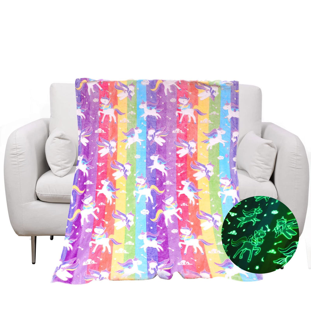 Glow In The Dark Blanket Unicorns Gifts For Girls Birthday Gift Halloween Super Cute Soft Cozy Rainbow Unicorn Star Flannel Lumi