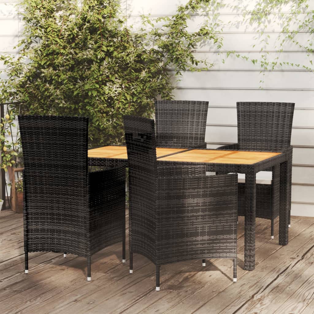vidaXL Patio Dining Set 5 Piece with Cushions Garden Outdoor Lawn Yard Terrace Balcony Table and Chair Seat Seating Furniture Poly Rattan Black